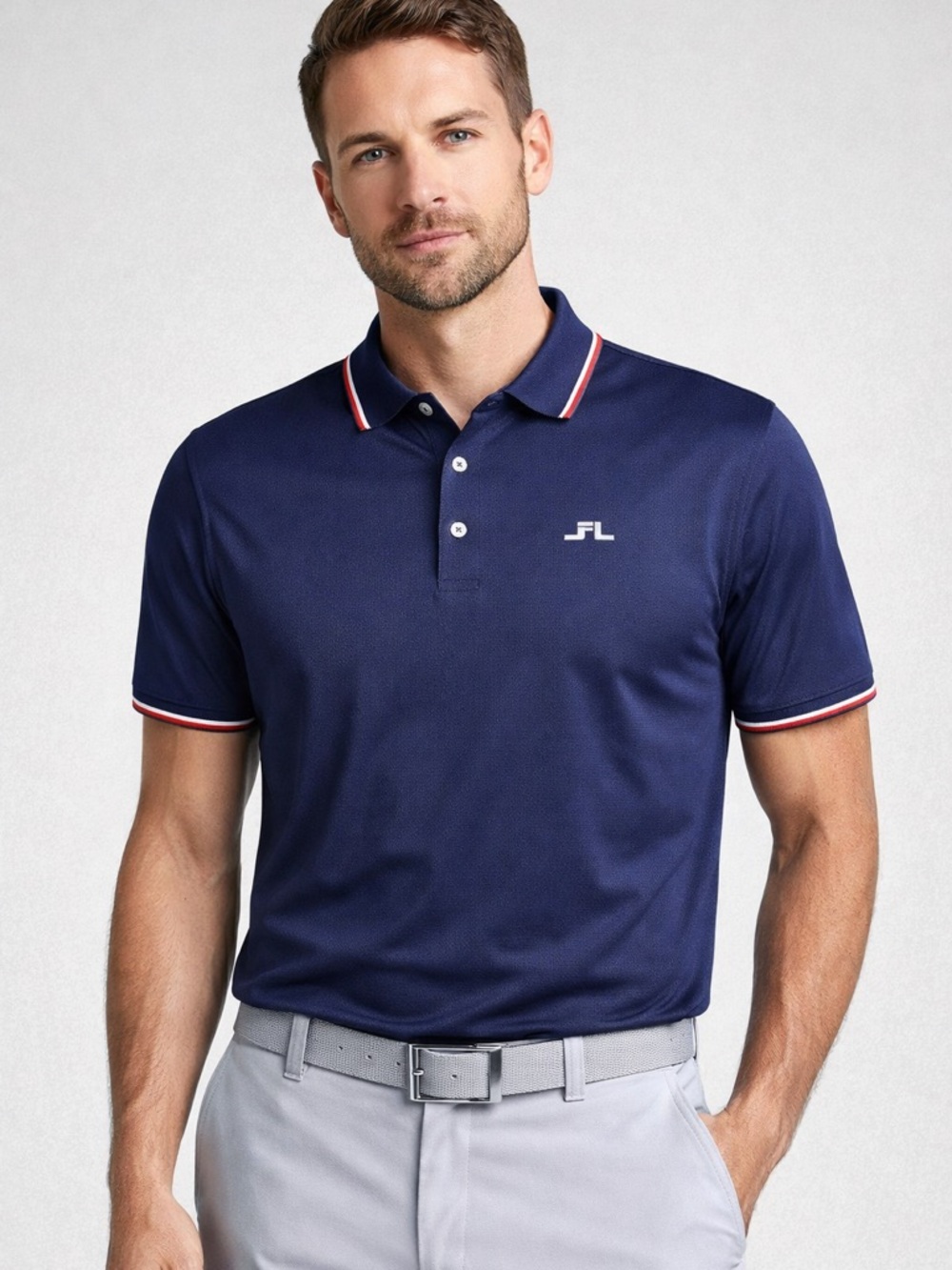 J.Lindeberg Navy Polo with Red and White Trim